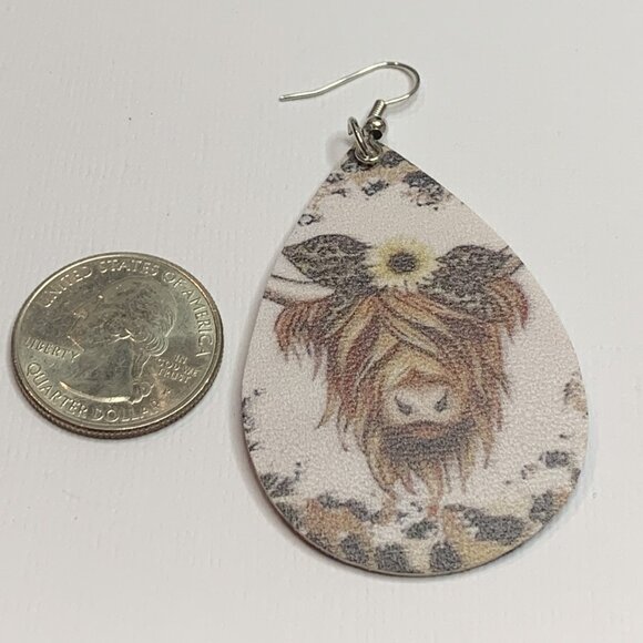 Cow Earring, Highland Bull Earring, Boho Earring, Leopard Print Earring, Flower - Picture 5 of 5
